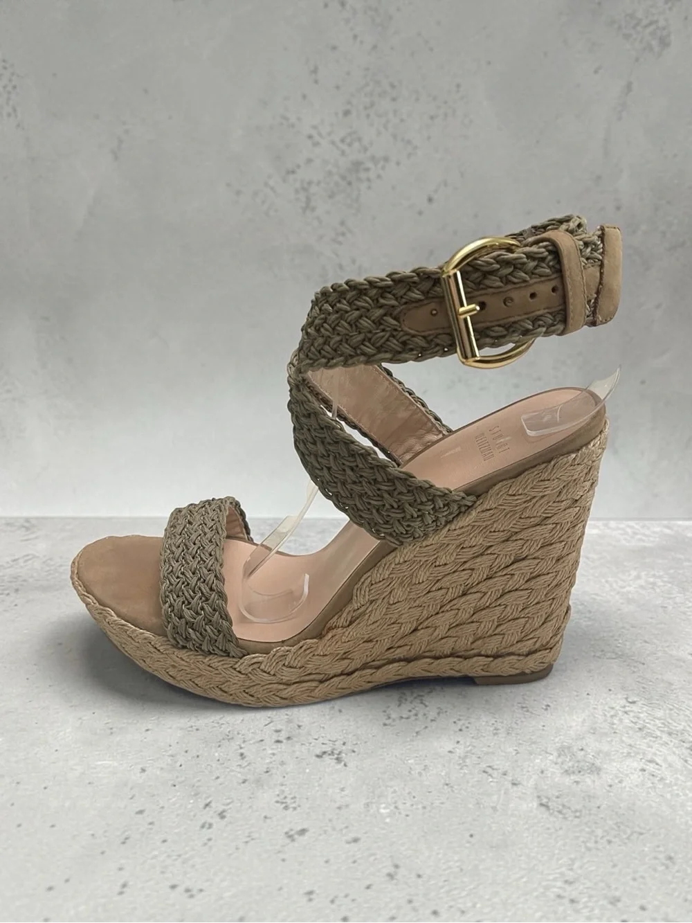 Stuart Weitzman Aspire Tan Braided Espadrille Wedge Sandals 9.5M